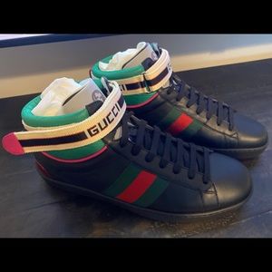 Gucci Black Leather Ace High Top G09+
